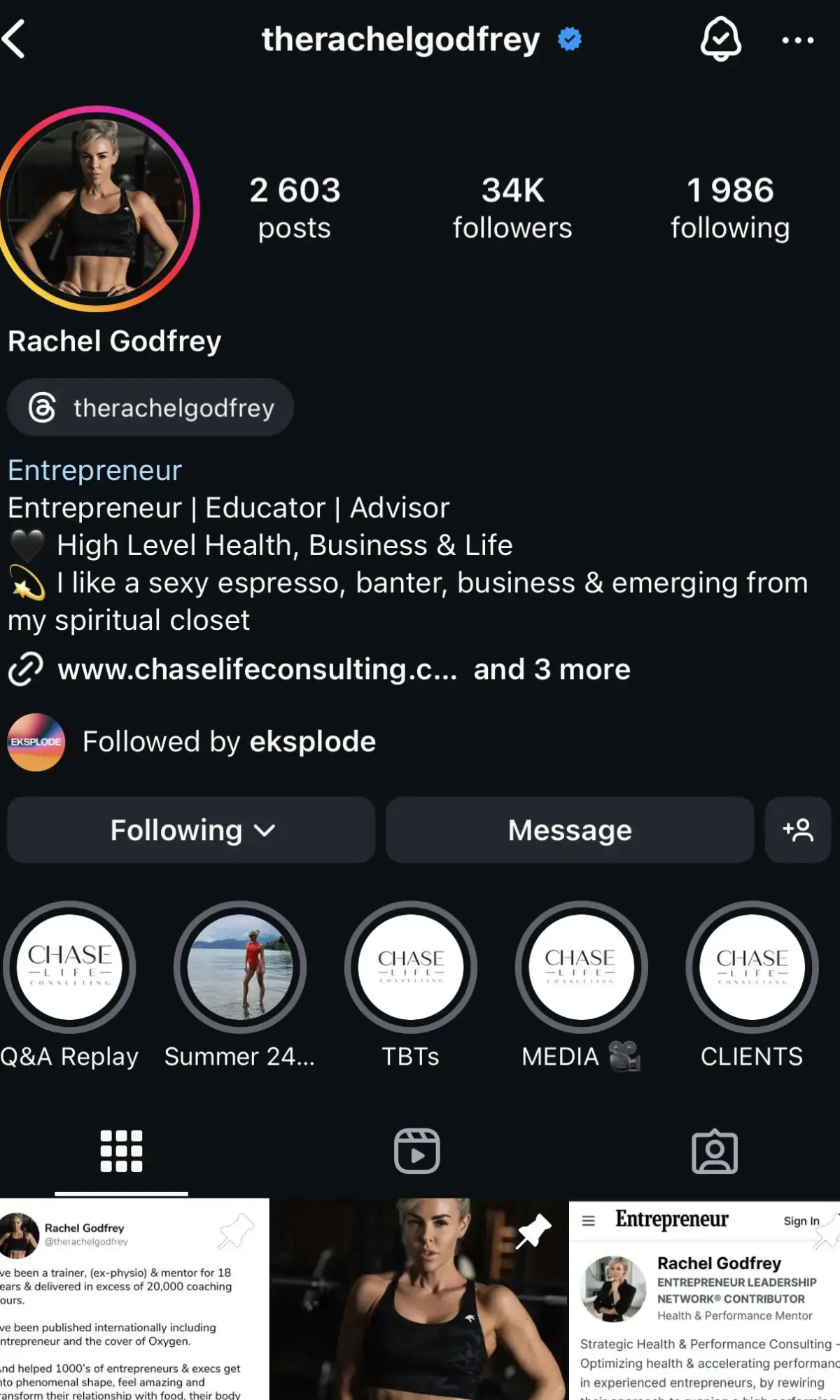 Rachel Godfrey before, 34K followers